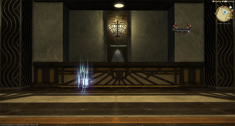 The entrance to Akadaemia Anyder overseen by the Akademia Academic / Final Fantasy XIV