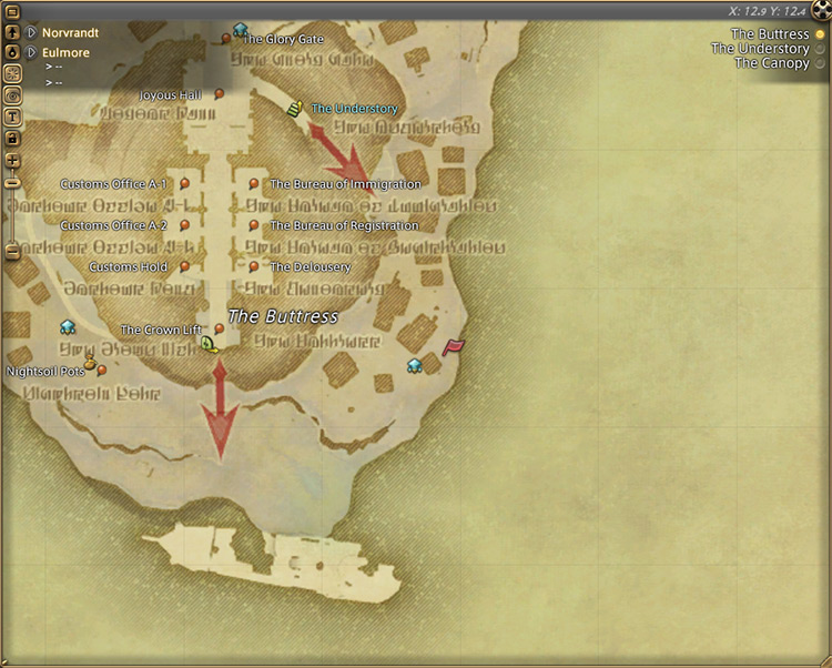 The Overwrought Ondo’s map location in Eulmore / Final Fantasy XIV