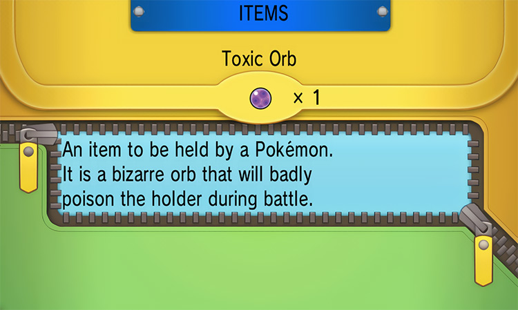 In-game details for Toxic Orb / Pokémon ORAS