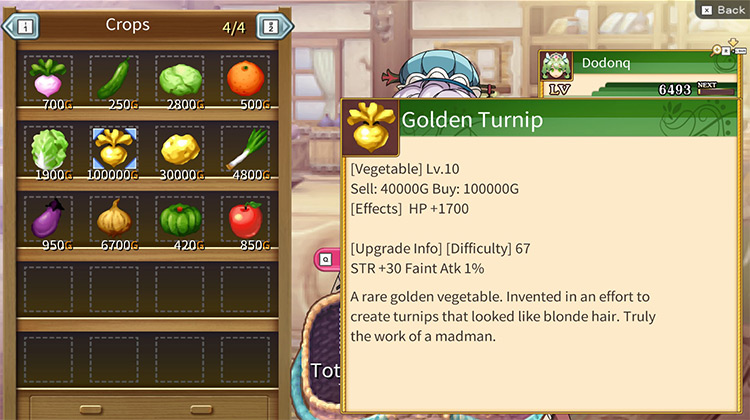 A Golden Turnip available at the Sincerity General Store / Rune Factory 4