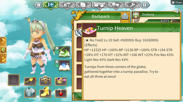 A level 10 Turnip Heaven worth 450000G when sold / Rune Factory 4
