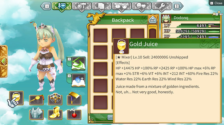 A lv.10 Gold Juice worth 2400000G / Rune Factory 4