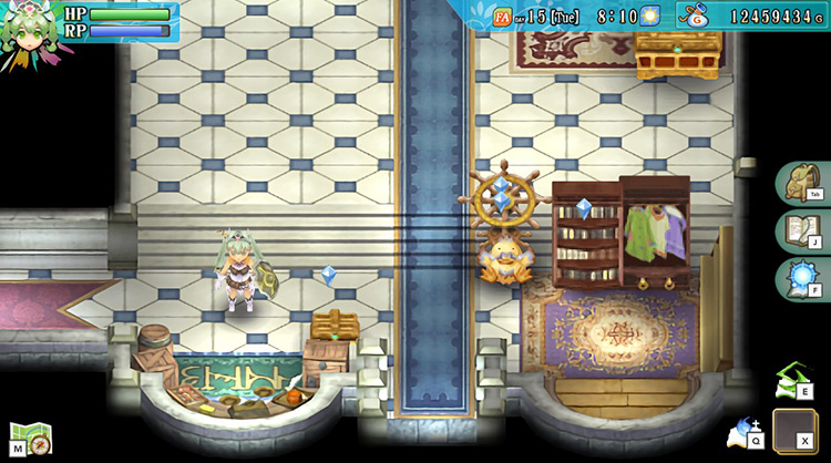 The player standing by the Castle Shop / Rune Factory 4