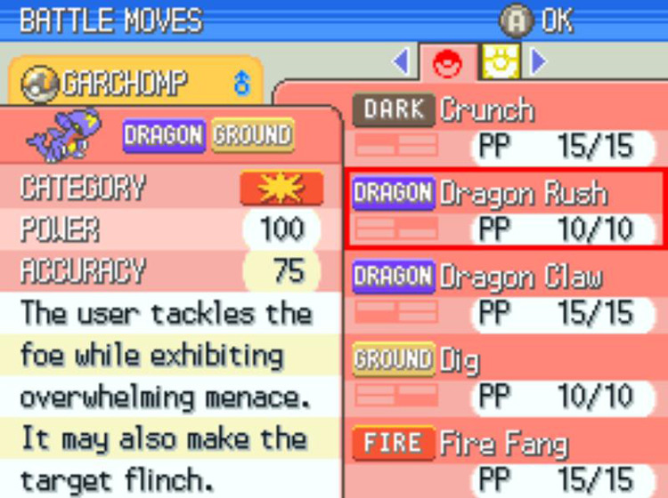 Picking the move to be overwritten. / Pokémon Platinum