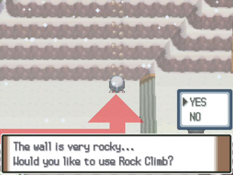 Using Rock Climb on the rocky wall. / Pokémon Platinum