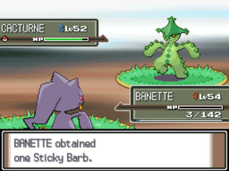 Stealing the Cacturne’s Sticky Barb using Frisk. / Pokémon Platinum