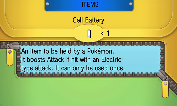 In-game details for Cell Battery / Pokémon ORAS