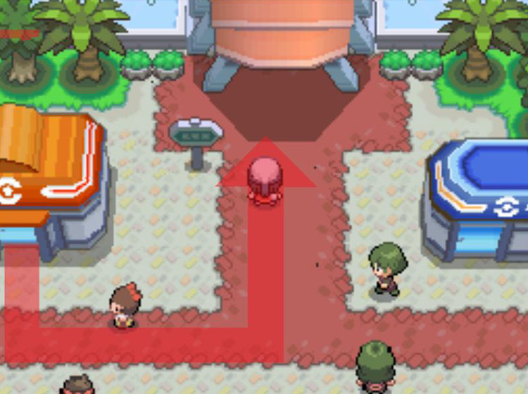 Heading northeast from the Fight Area Pokémon Center to enter the Battle Frontier. / Pokémon Platinum