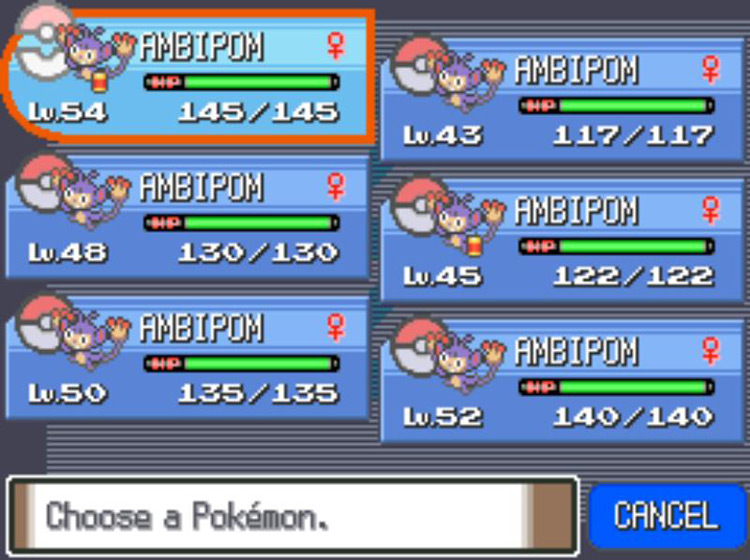 Using a whole team of Pickup users to farm White Herbs. / Pokémon Platinum
