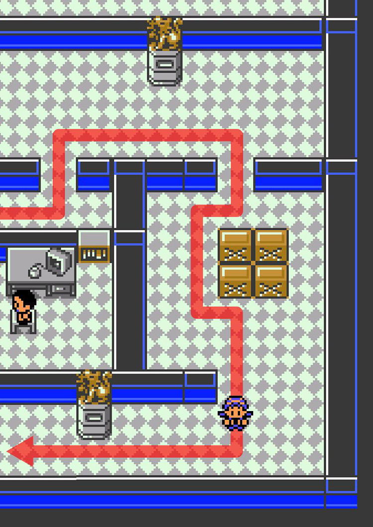 Route toward the stairs to B2F from the security room / Pokémon Crystal