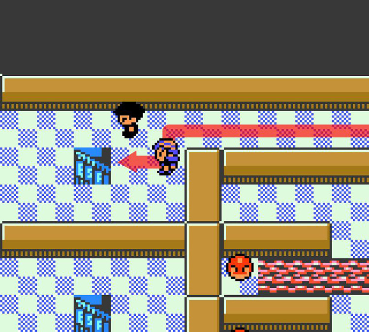 Approaching stairs to B3F (west), guarded by a Team Rocket grunt / Pokémon Crystal