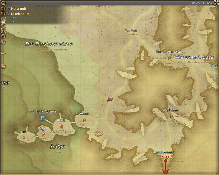 Urianger’s map location in Lakeland / Final Fantasy XIV
