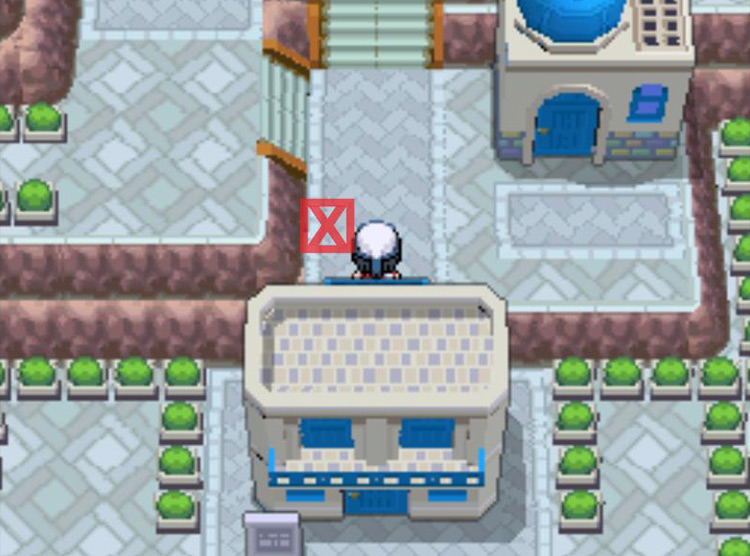 The Suite Key location at the entrance to the Hotel Grand Lake. / Pokémon Platinum