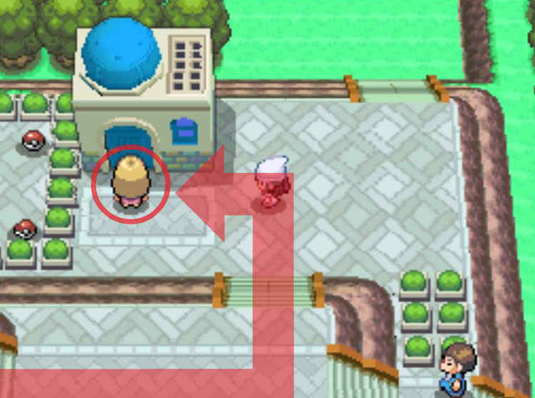 Approaching the woman who lost her Suite Key. / Pokémon Platinum
