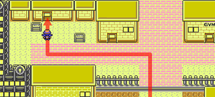 Approaching the north Underground Entrance from the main street. / Pokémon Crystal