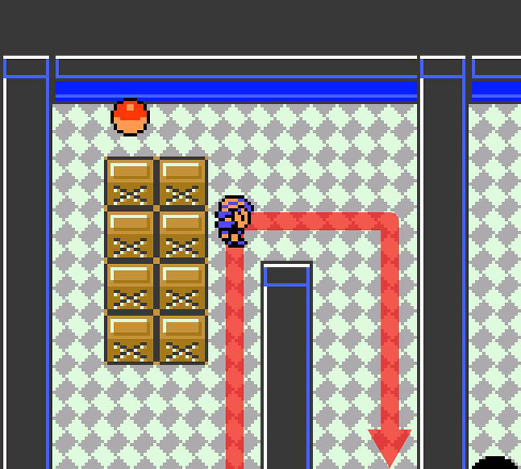 Moving past the Ultra Ball in the Underground Warehouse, B2F. / Pokémon Crystal