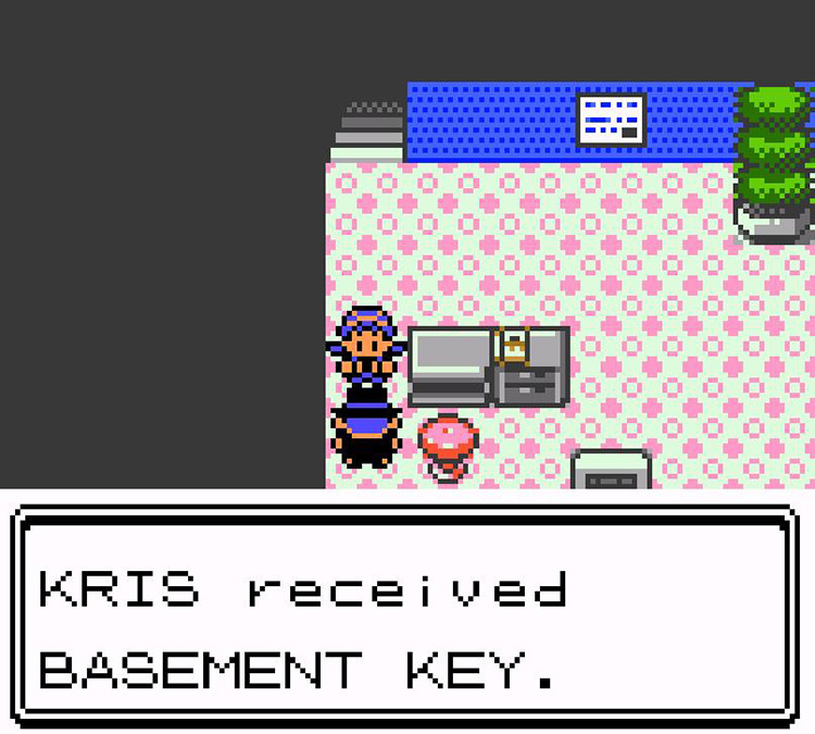 Receiving the Basement Key from the defeated Team Rocket Exec. / Pokémon Crystal