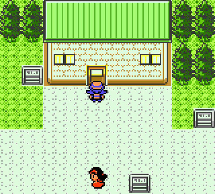 About to enter Prof. Elm’s lab in New Bark Town. / Pokémon Crystal