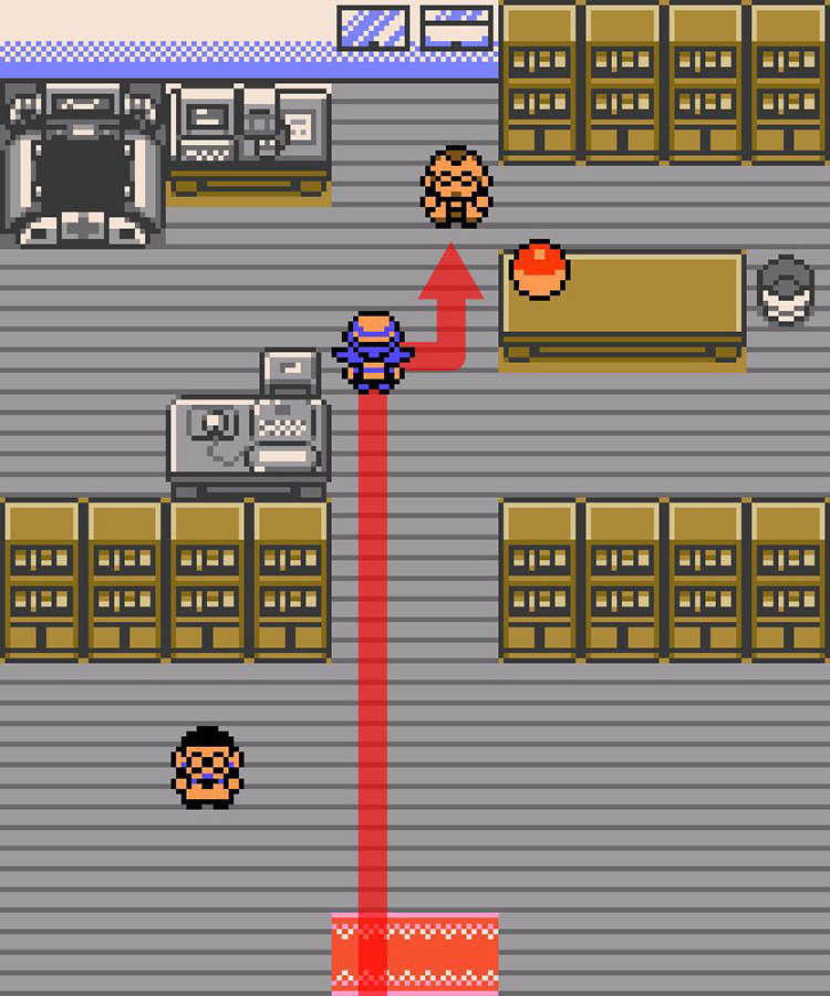 Approaching Prof. Elm in his lab. / Pokémon Crystal