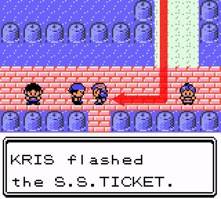 Showing the S.S. Aqua personnel our S.S. Ticket. / Pokémon Crystal