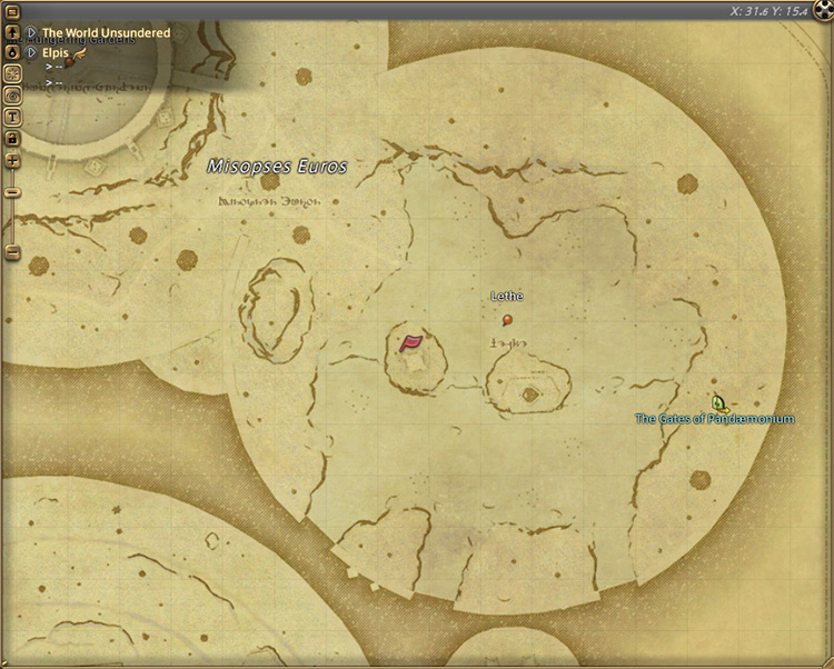 Hythlodaeus’ map location in Elpis / Final Fantasy XIV