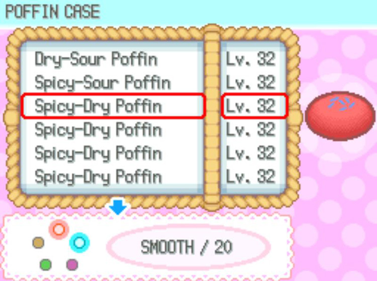 Choosing a Poffin from the Poffin Case / Pokémon Platinum