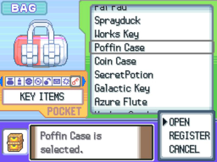Opening the Poffin Case from the Bag. / Pokémon Platinum