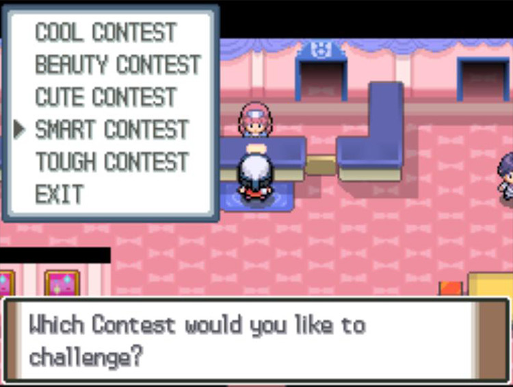 Entering a Smart Contest after feeding a Pokémon Bitter Poffins. / Pokémon Platinum