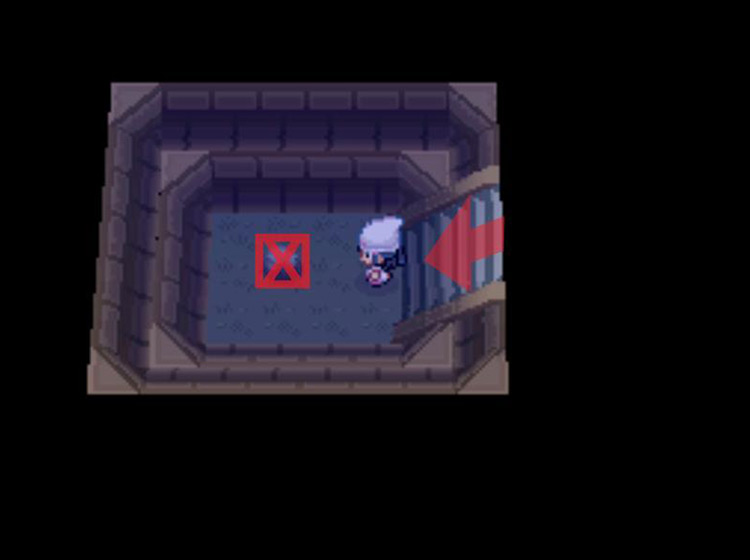 Approaching the boulder in the middle of the chamber / Pokémon Platinum