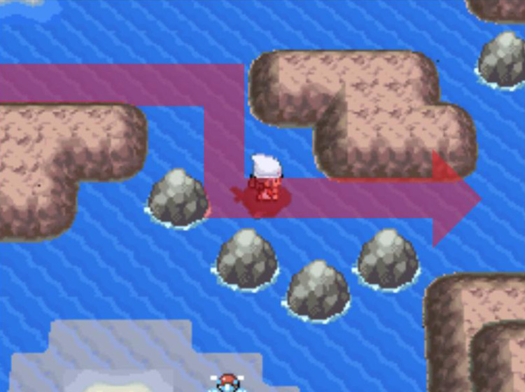 Slipping between the rocks and continuing eastward / Pokémon Platinum