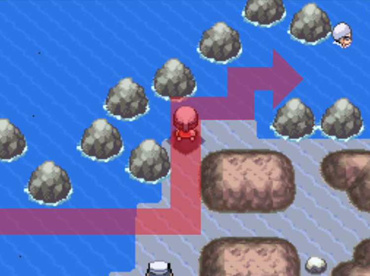 Slipping through the gap on the shallow water / Pokémon Platinum