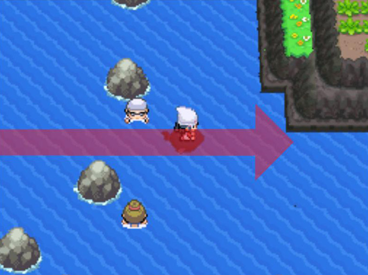 Passing the Swimmer trainers and heading for the island / Pokémon Platinum