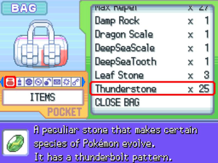 The in-game description of the Thunder Stone / Pokémon Platinum