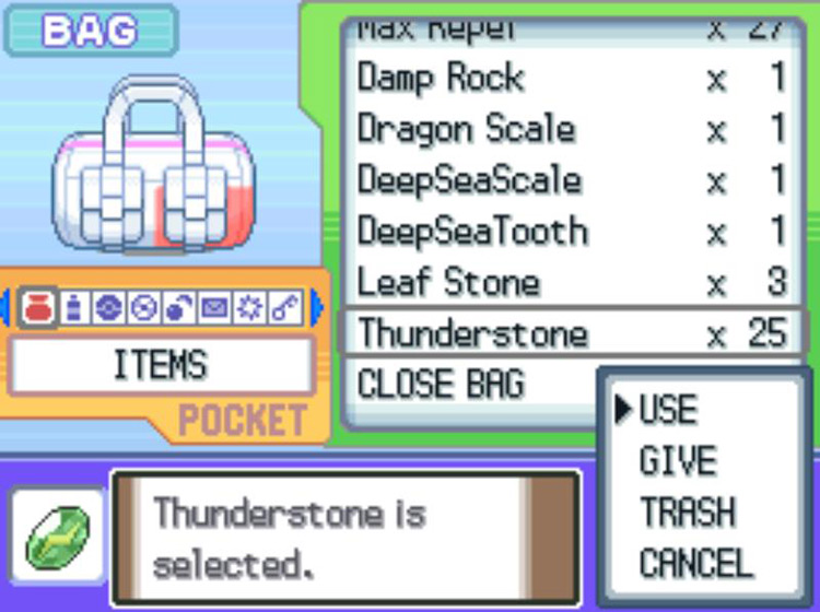 Using a Thunderstone to evolve a Pokémon / Pokémon Platinum