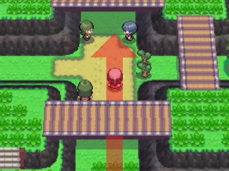 Battling trainers while heading north at the intersection / Pokémon Platinum