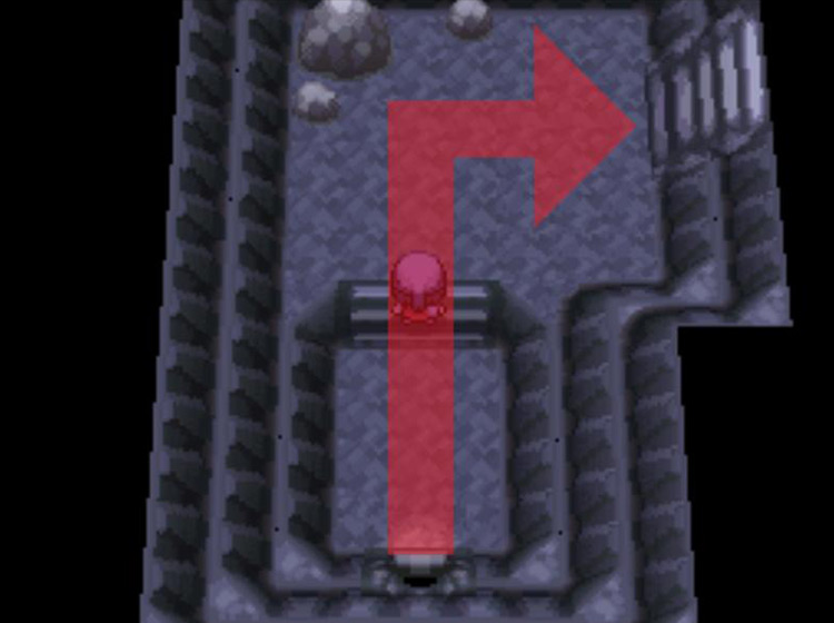 Going up the stairs in the small cave chamber / Pokémon Platinum