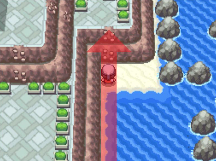 Stepping back on land and using Rock Climb on the rocky walls / Pokémon Platinum