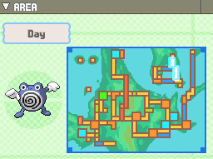 Poliwhirl’s habitat according to the PokéDex. / Pokémon Platinum