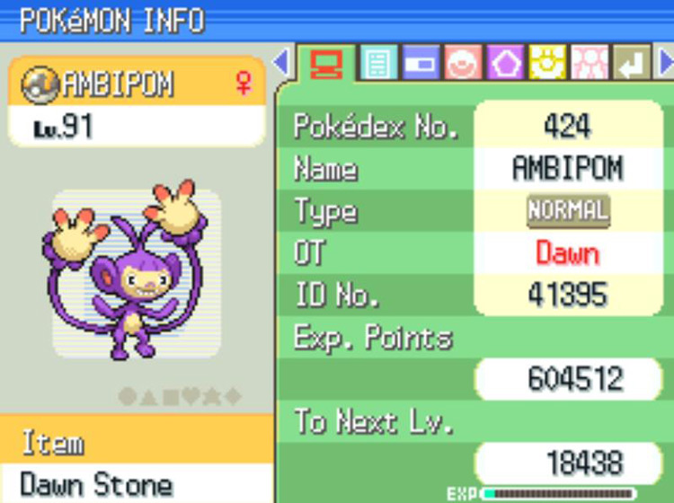 Discovering Ambipom holding the Dawn Stone / Pokémon Platinum