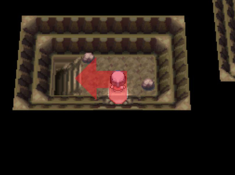 Heading downstairs in the newly illuminated cave / Pokémon Platinum