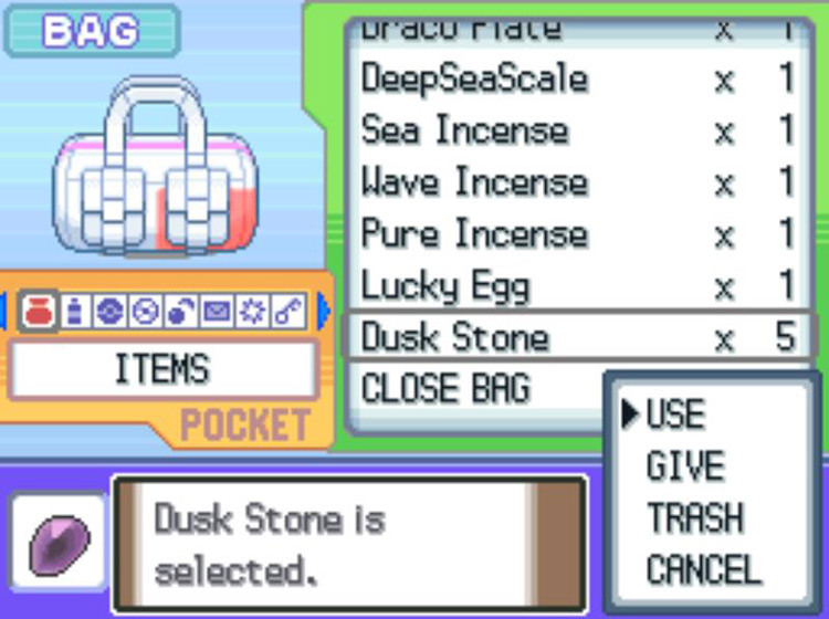 Using a Dusk Stone to evolve a Pokémon / Pokémon Platinum