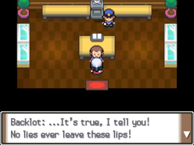 Backlot sticking with his lie after the butler leaves / Pokémon Platinum