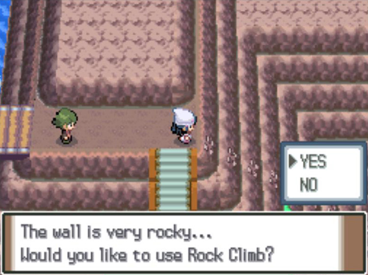 Using Rock Climb on the eastern rocky wall / Pokémon Platinum
