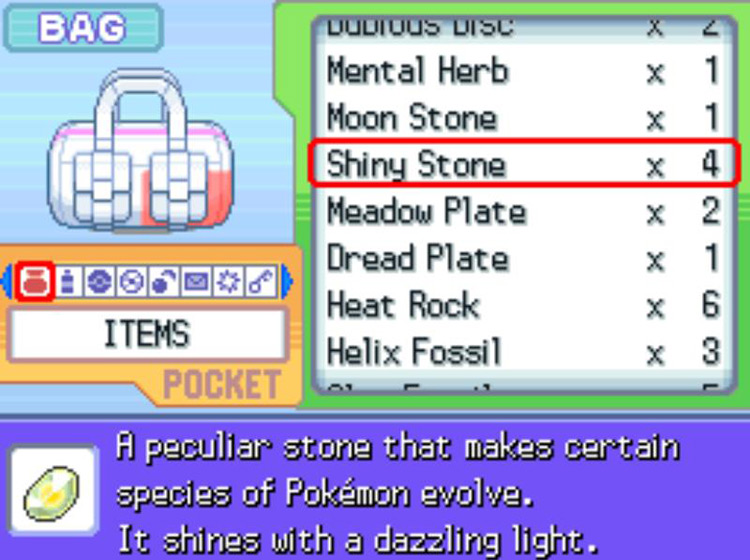 The in-game description of the Shiny Stone / Pokémon Platinum