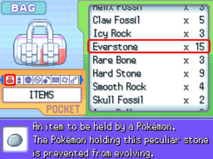 The in-game description of the Everstone / Pokémon Platinum