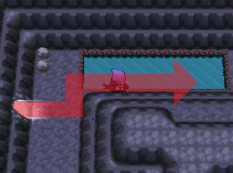 Using Surf on the small pool of water by the entrance. / Pokémon Platinum
