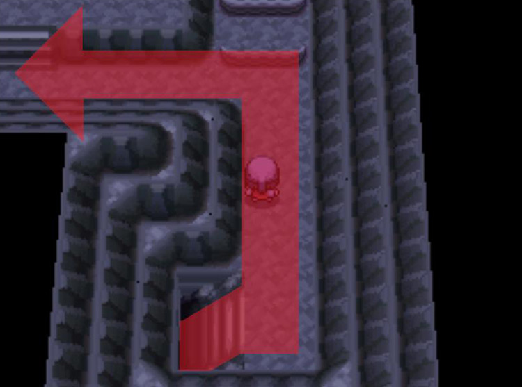 Turning left on the next floor and passing the stairs. / Pokémon Platinum
