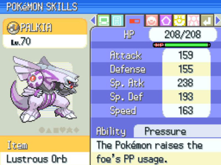 Palkia holding the Lustrous Orb. / Pokémon Platinum