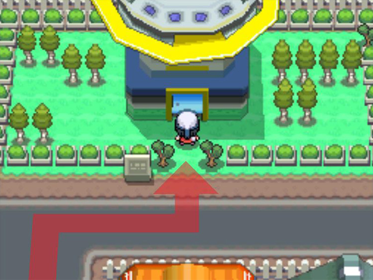Removing the blockade in front of the Team Galactic Eterna Building. / Pokémon Platinum