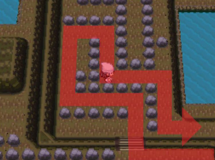 Moving through the linear path between the stones. / Pokémon Platinum